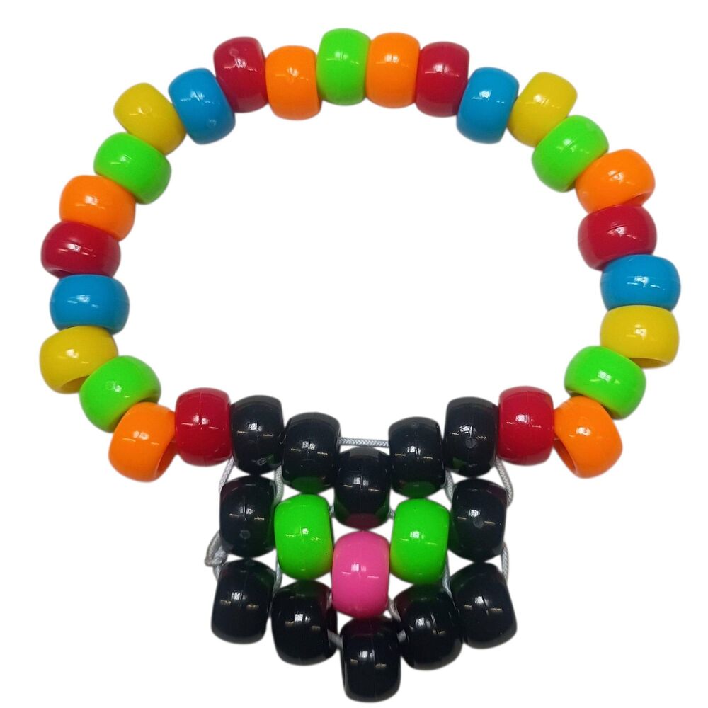 Neon Rainbow Rave Kitty - Single - Cat Charm - Kandi Bracelet - EDM Rave Festiva